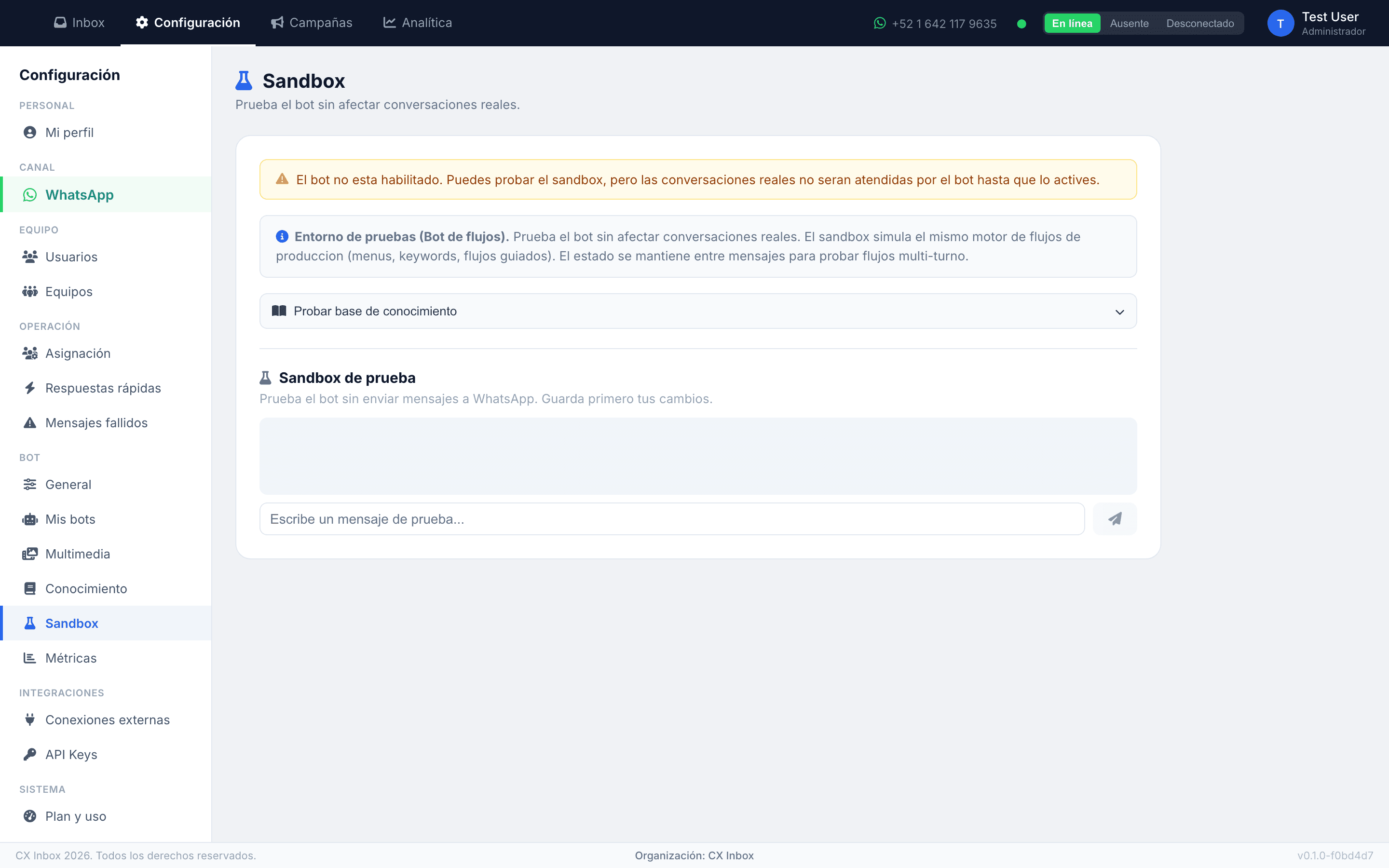 Sandbox del bot